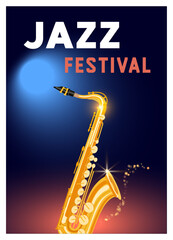 Jazz festival poster with golden saxophone on the poster