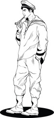 black and white cartoon illustration of a seaman