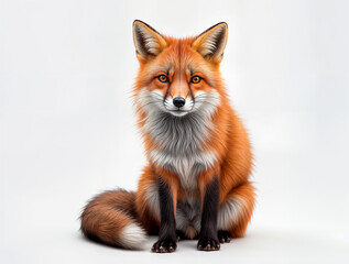 Fototapeta premium Front view of a red fox looking up, two years old, isolated on white