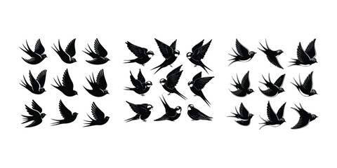 Swallow Bird Vector | Minimal Flying Silhouette Art Flying Swallow Silhouette Set | Bird Outline Vector