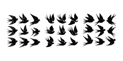 Swallow Bird Vector | Minimal Flying Silhouette Art Flying Swallow Silhouette Set | Bird Outline Vector