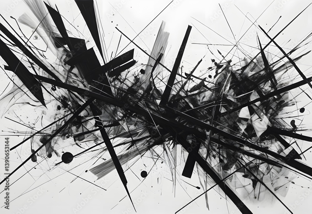 Leinwandbilder energetic strokes, a complex abstract design with dynamic black lines on white. a visually striking 