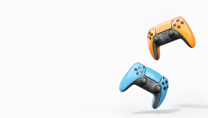 Realistic colorful video game joysticks or gamepads with color buttons on white © Vasyl Onyskiv