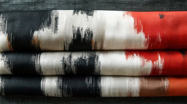 Rolled fabric with abstract brushstrokes
