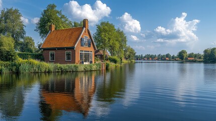 Fototapeta premium Picturesque Lakeside Cottage Serenity