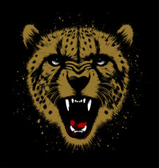 angry cheetah face - grunge style (artwork 2)