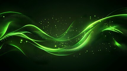 Glowing green energy waves on black background
