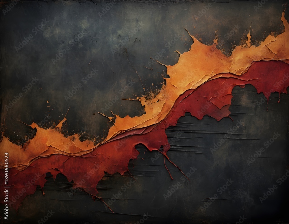 Poster Distressed Texture Backdrop, A Canvas Of Muted Dark Shades With Subtle Reds And Oranges. The Surface, Aged And Weathered, Offers A Versatile Background For Creative Projects. Soft And Atmospheric.