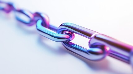 Fototapeta premium Shiny Metallic Chain Links with Vibrant Colors and Reflections for Design and Technology Concep
