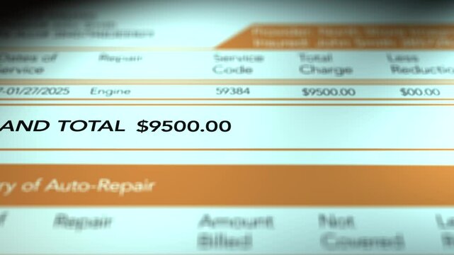 Automotive Bill Concept - Large Engine Repair Payment Due