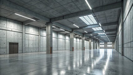 Modern Industrial Hallway with Minimalist Design and Futuristic Metallic Aesthetic