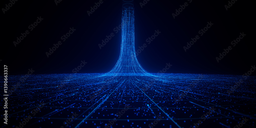 Poster abstract flow of data in cyber wormhole. quantum computing information vortex. digital singularity.