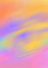 Colourful blurry abstract rainbow gradient background. Smooth transitions of vivid bright colours with noise. Trendy wallpaper with film grain effect.