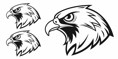 Obraz premium Black and White Cartoon Eagle Heads Vector Bird of Prey Illustration Art