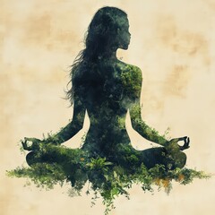 Conceptual image of mind-body balance with nature and Ayurvedic symbolism