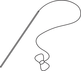 vector illustration of a cat toy, a stick with a long rope and a small bow, simple linear icons, doodle and sketch style, hand-drawn, isolated on a white background