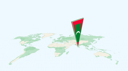 Highlighted Maldives on Global Map with 3D Flag Location Pin of Maldives. © boldg