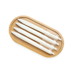 Many pens isolated on white, top view