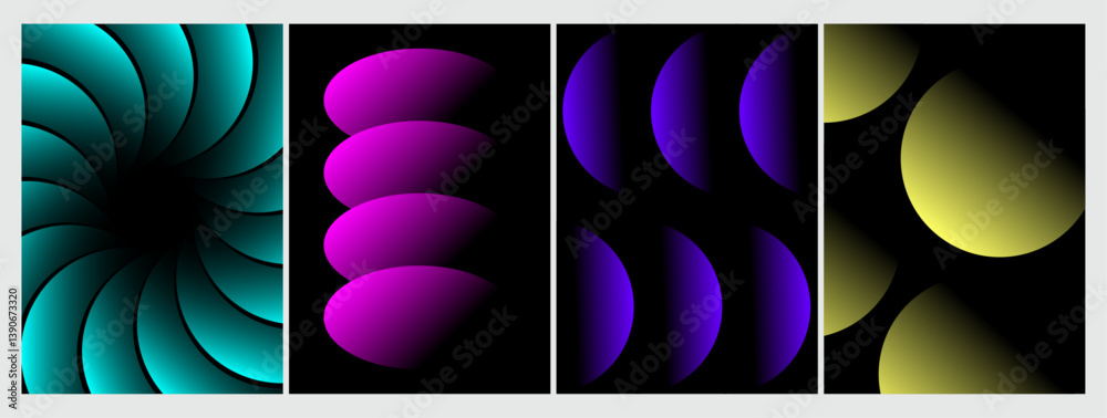 Aufkleber abstract music poster vector gradient cover design set. geometric shape pattern in vibrant color tea