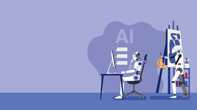Artificial intelligence robots are taking over creative jobs, leading to human worker displacement. 2D animation