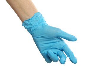 Doctor in medical glove on white background, closeup