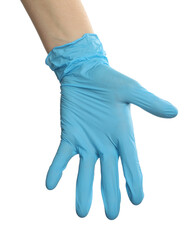 Doctor in medical glove on white background, closeup
