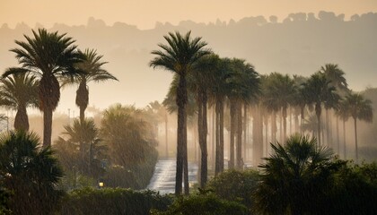 Obraz premium palm trees in the morning raining