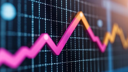 Abstract Line Graph Displaying Trends, Data Fluctuations, and Growth Analysis on a Dark Background with Grid Pattern.
