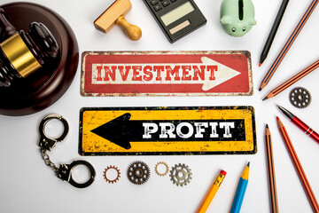  Investment and Profit Concept. Red and yellow directional arrow with text