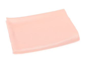 Pink silky bed linens on white background