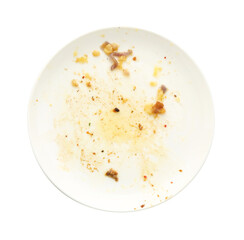 One dirty plate isolated on white, top view