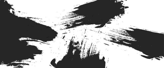 Abstract black ink splatters on white background. 