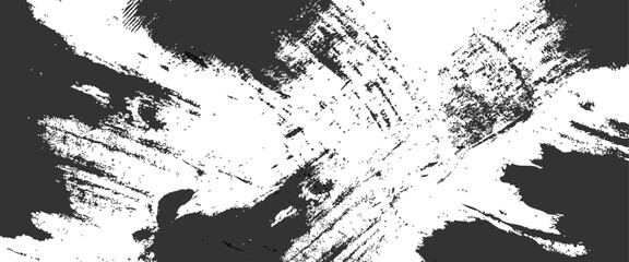 Patterns of white paint from a brush on a black background. 