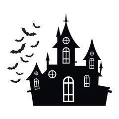 Obraz premium Spooky Silhouette of a Haunted House with Bats