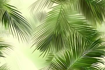Tropical Green Oasis: Seamless Pattern Featuring Palm Leaves and Exotic Plants in Calming Tones for Wallpaper and Textiles