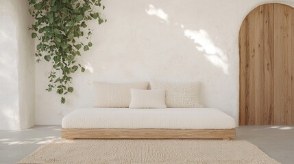 Minimalist outdoor lounge area with natural elements