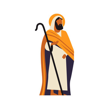 saint joseph holding staff, orange robe clip art preview