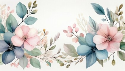 Fototapeta premium watercolor pastel flowers with delicate leaves and buds