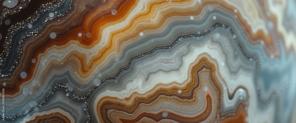 Poster close-up of abstract agate stone pattern featuring intricate layers of brown, gray, and white tones 