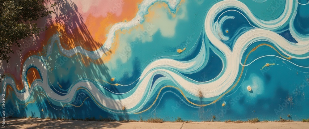 Poster colorful abstract graffiti mural art on outdoor wall with flowing shapes and vibrant texture creatin