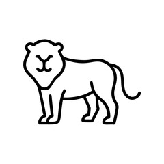 Obraz premium Lion icon in black outline on white background