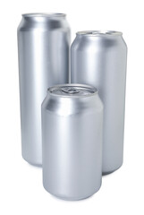 Many blank tin cans isolated on white