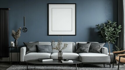 Modern Home Interior with 3D Rendered Poster Frame Mockup
