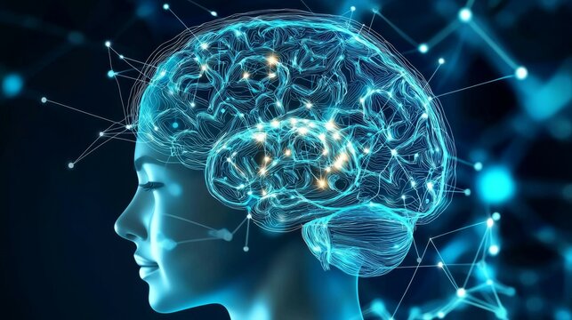 Human Brain Conceptual Illustration of Cerebral and Neuronal Activity in Science, Cognition, Psychology, Memory and Learning