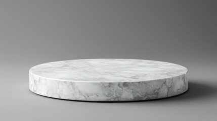 Elegant White Marble Product Display on Gray Background with Modern Studio Backdrops - 3D Rendered Empty Pedestal or Podium