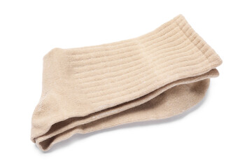 Pair of beige socks isolated on white
