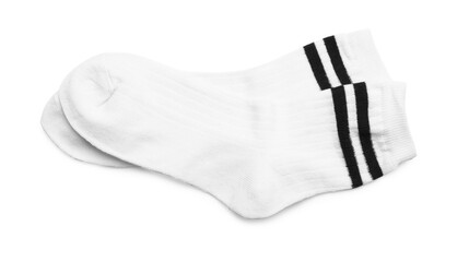 Pair of socks isolated on white, top view