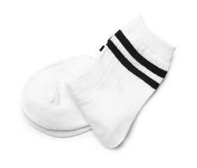 Pair of socks isolated on white, top view