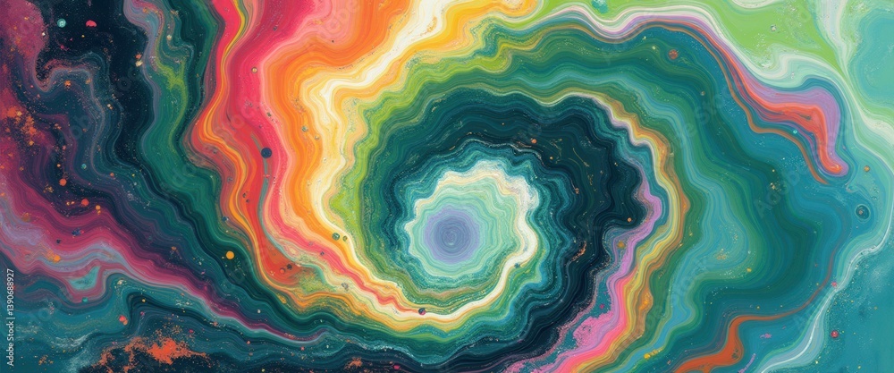Poster vibrant, abstract composition with swirling colors and organic, fluid forms in a dynamic, circular p