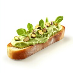 Avocado spread toast with pistachio topping on rustic bread · Ideal for vegan menus, plant-based content, and wellness food branding